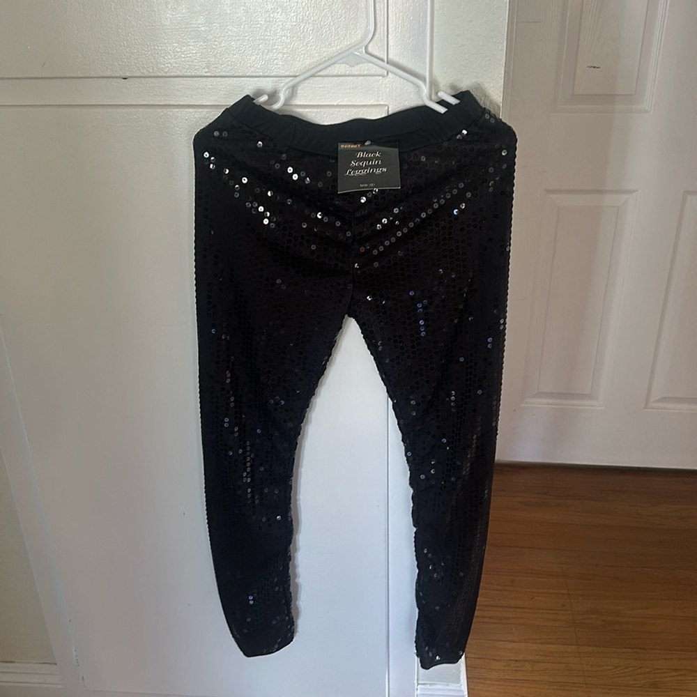 Spirit Halloween black sequin leggings NWT